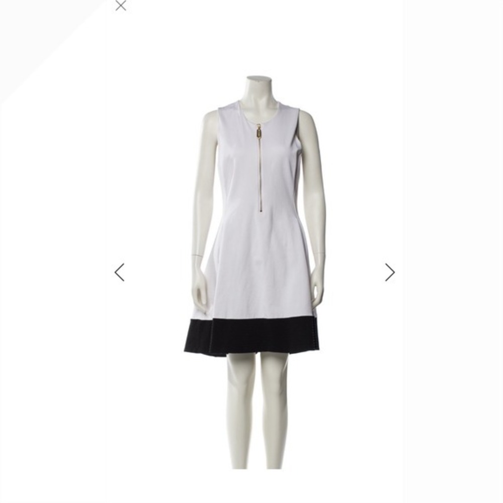 Donna Karan New York White Black Colorblock Zip Sleeveless Flare Dress DK66307SB